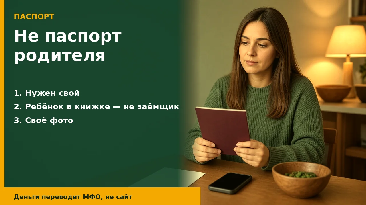 Человек с телефоном и картой: Ребёнок вписан в паспорт родителя — это не документ заёмщика